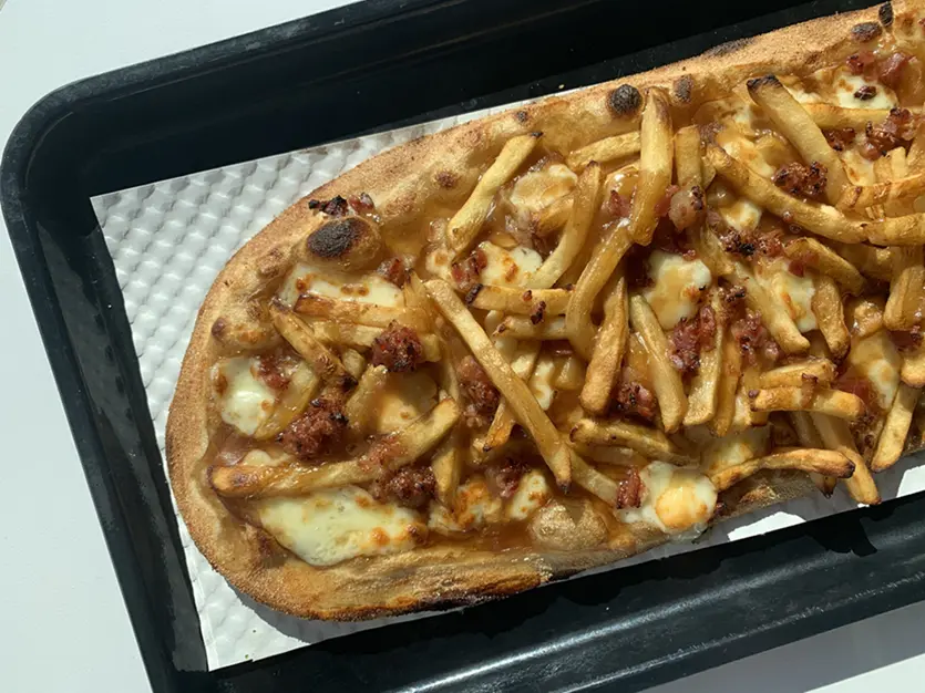 Maple Bacon Poutizza with Canadian maple syrup